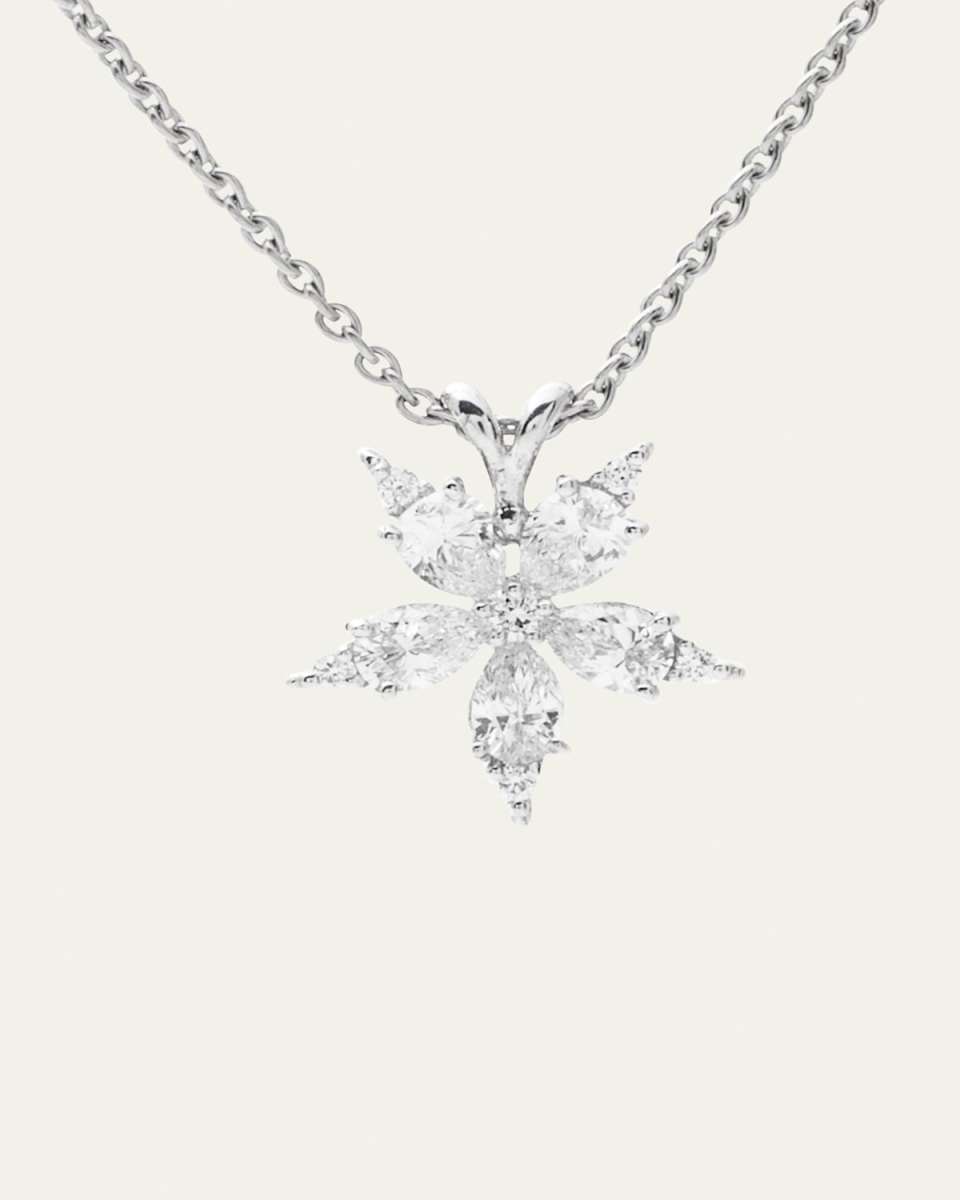 18K White Gold Small Diamond Star Anise Pendant Necklace, 16"L